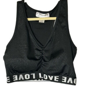 LA+ Image athletic bra padded cups LOVE band size L herringbone self pattern